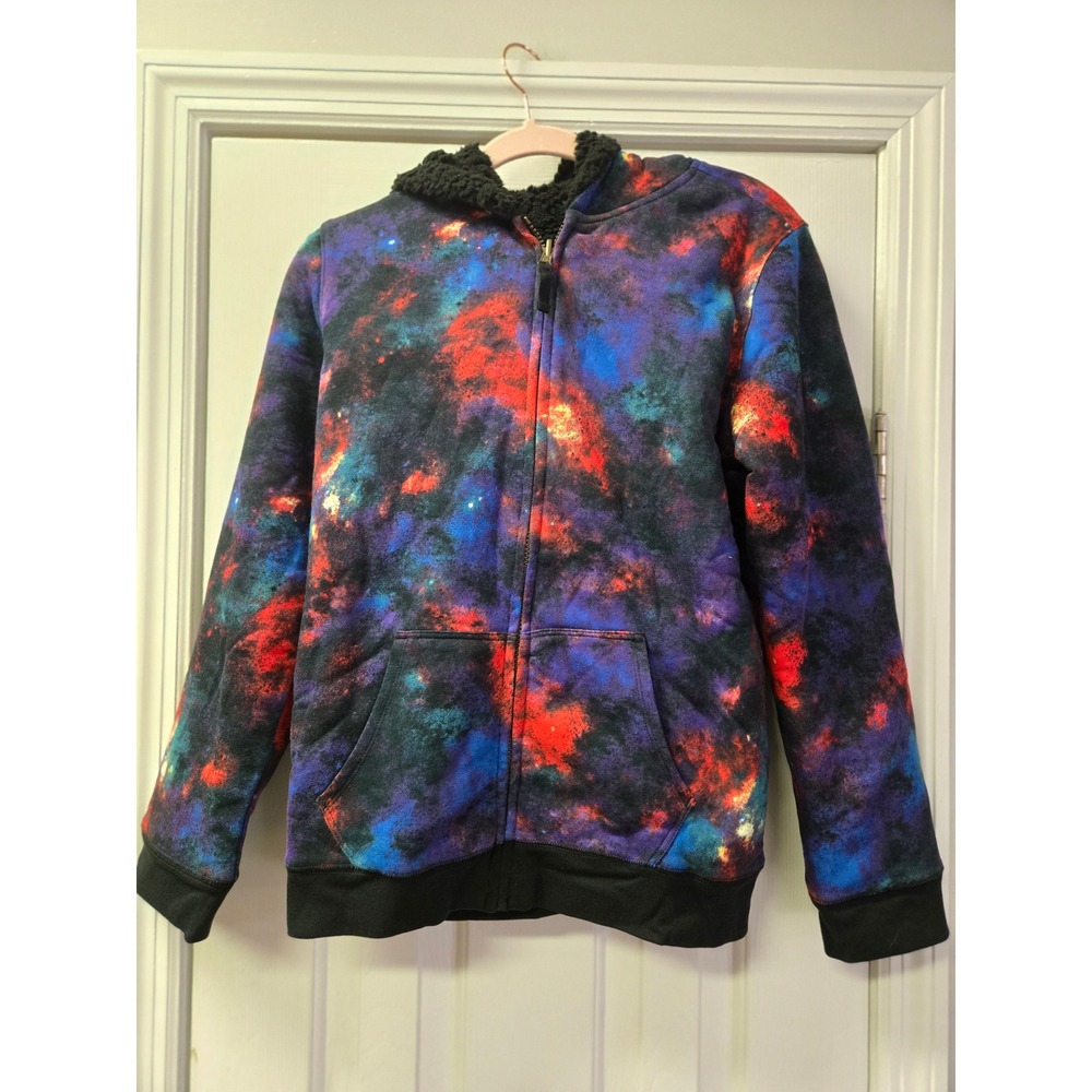 Galaxy Reversible Sherpa Zip Hoodie Black Fleece Space Print Art to Wear